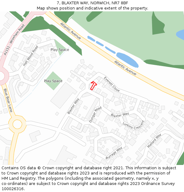 7, BLAXTER WAY, NORWICH, NR7 8BF: Location map and indicative extent of plot