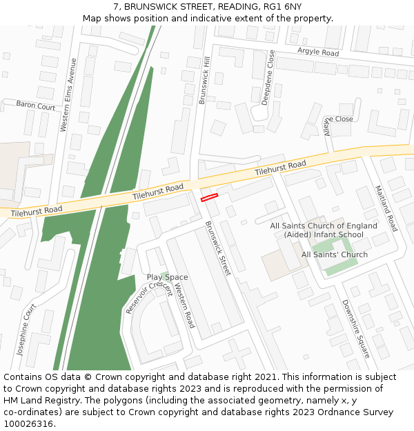 7, BRUNSWICK STREET, READING, RG1 6NY: Location map and indicative extent of plot