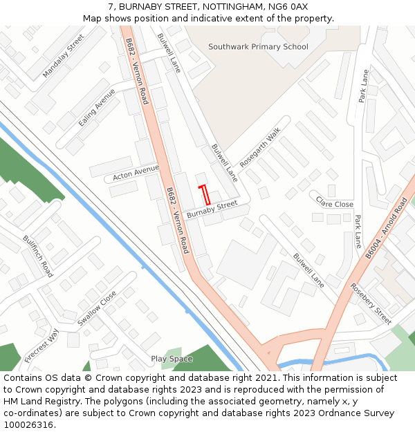 7, BURNABY STREET, NOTTINGHAM, NG6 0AX: Location map and indicative extent of plot