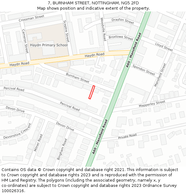 7, BURNHAM STREET, NOTTINGHAM, NG5 2FD: Location map and indicative extent of plot