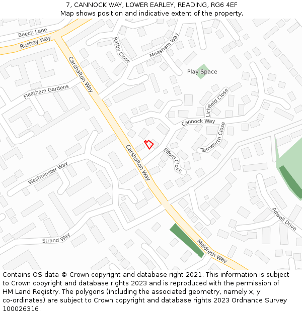 7, CANNOCK WAY, LOWER EARLEY, READING, RG6 4EF: Location map and indicative extent of plot