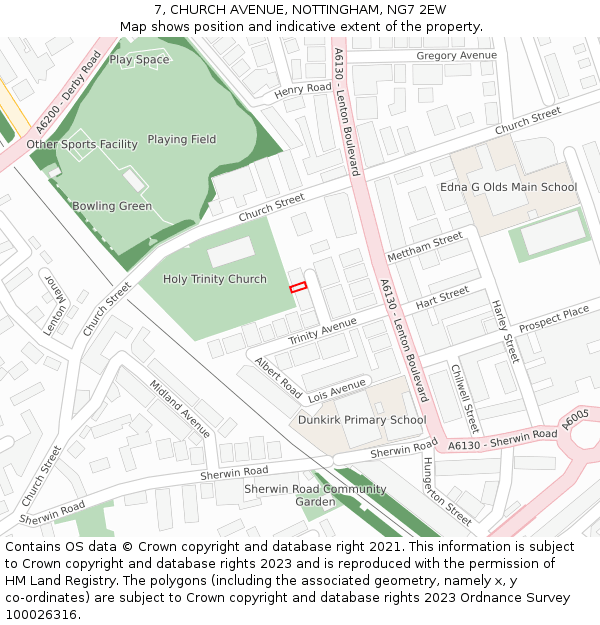 7, CHURCH AVENUE, NOTTINGHAM, NG7 2EW: Location map and indicative extent of plot