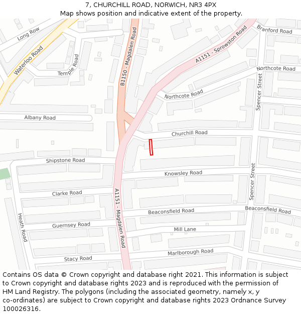 7, CHURCHILL ROAD, NORWICH, NR3 4PX: Location map and indicative extent of plot