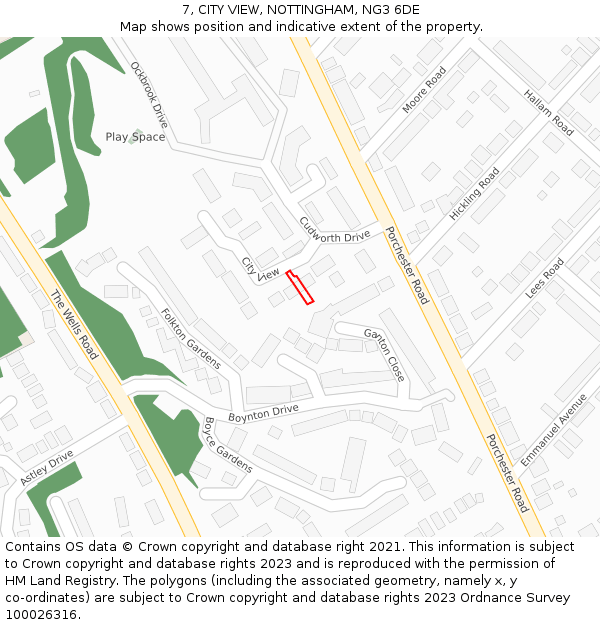 7, CITY VIEW, NOTTINGHAM, NG3 6DE: Location map and indicative extent of plot