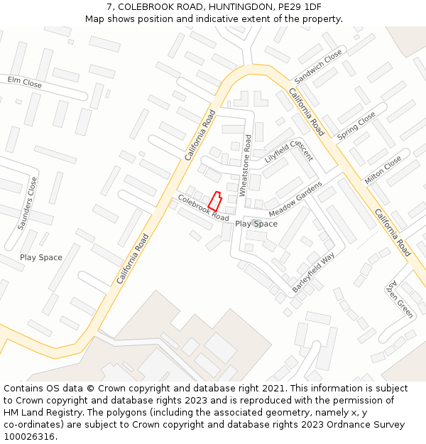 7, COLEBROOK ROAD, HUNTINGDON, PE29 1DF: Location map and indicative extent of plot