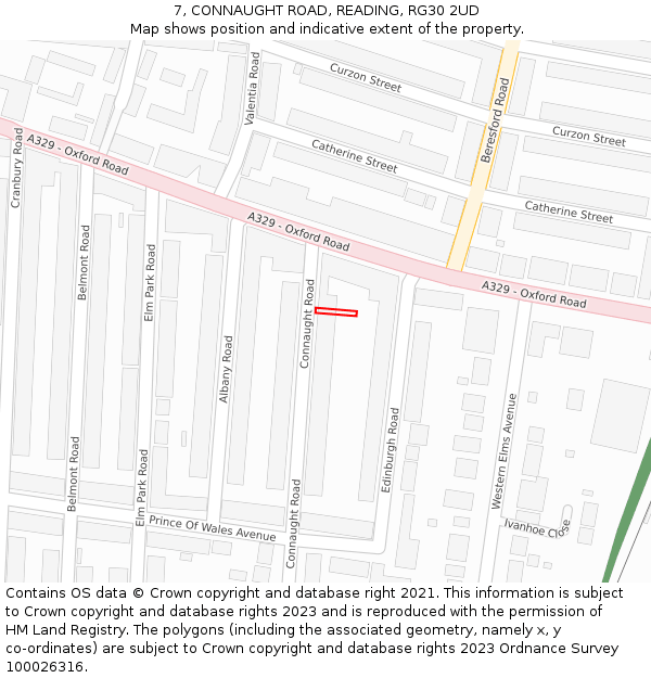 7, CONNAUGHT ROAD, READING, RG30 2UD: Location map and indicative extent of plot