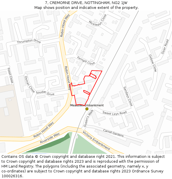 7, CREMORNE DRIVE, NOTTINGHAM, NG2 1JW: Location map and indicative extent of plot