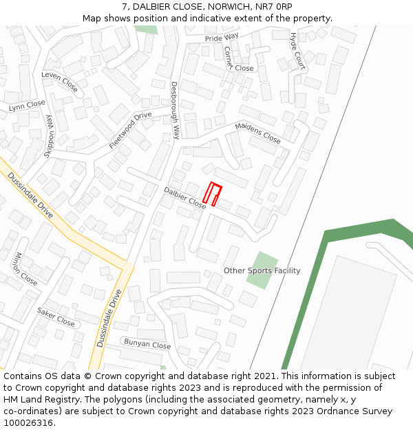 7, DALBIER CLOSE, NORWICH, NR7 0RP: Location map and indicative extent of plot