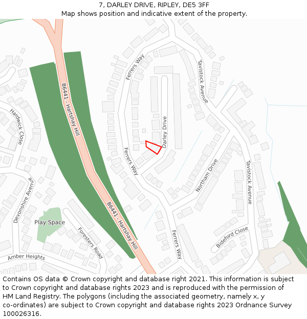 7, DARLEY DRIVE, RIPLEY, DE5 3FF: Location map and indicative extent of plot