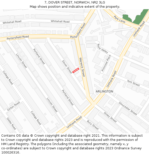 7, DOVER STREET, NORWICH, NR2 3LG: Location map and indicative extent of plot