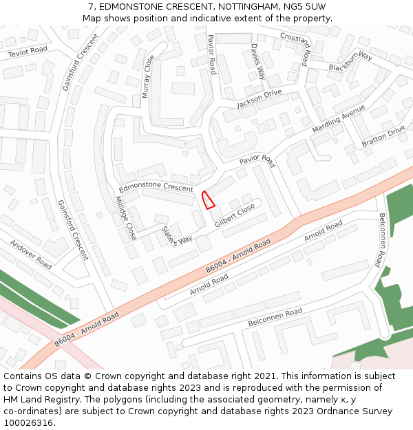 7, EDMONSTONE CRESCENT, NOTTINGHAM, NG5 5UW: Location map and indicative extent of plot