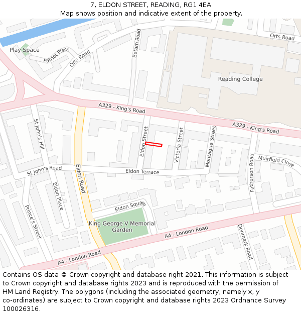 7, ELDON STREET, READING, RG1 4EA: Location map and indicative extent of plot