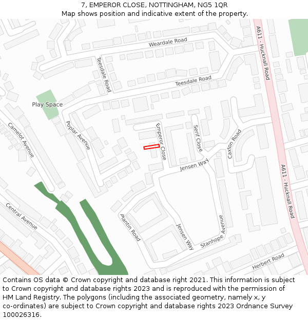 7, EMPEROR CLOSE, NOTTINGHAM, NG5 1QR: Location map and indicative extent of plot