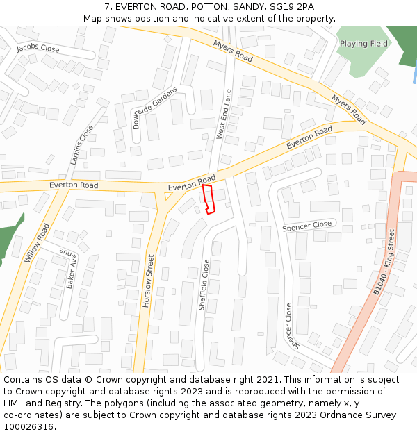 7, EVERTON ROAD, POTTON, SANDY, SG19 2PA: Location map and indicative extent of plot