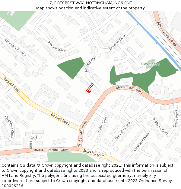 7, FIRECREST WAY, NOTTINGHAM, NG6 0NE: Location map and indicative extent of plot