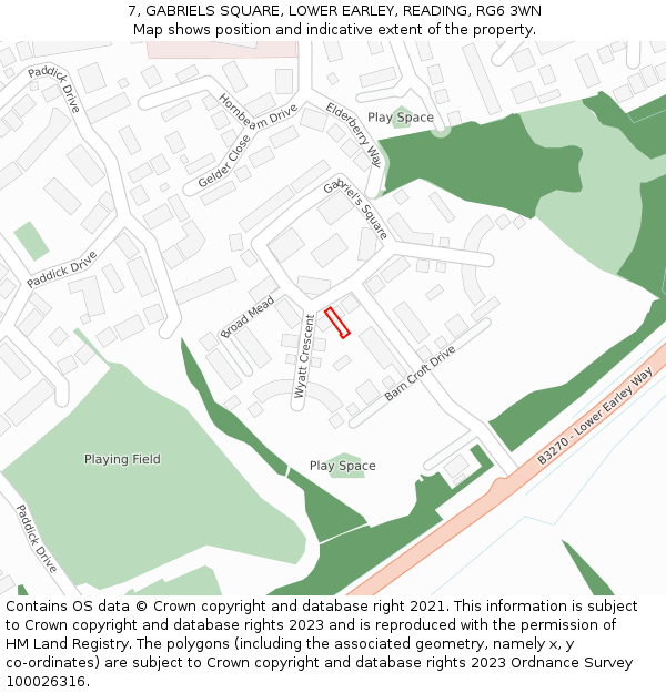 7, GABRIELS SQUARE, LOWER EARLEY, READING, RG6 3WN: Location map and indicative extent of plot