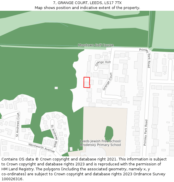 7, GRANGE COURT, LEEDS, LS17 7TX: Location map and indicative extent of plot