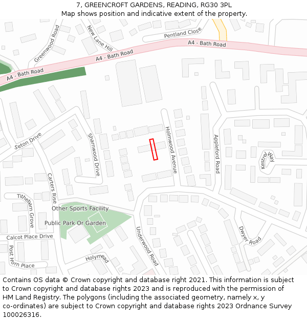 7, GREENCROFT GARDENS, READING, RG30 3PL: Location map and indicative extent of plot