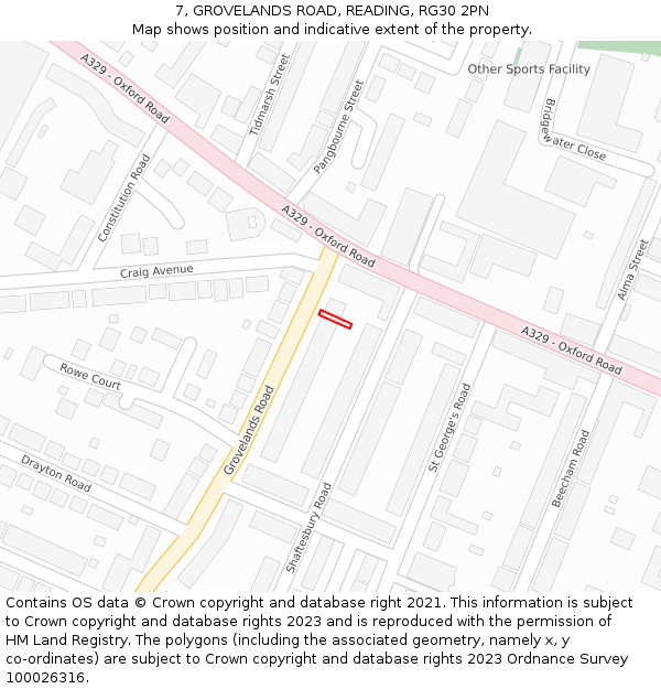 7, GROVELANDS ROAD, READING, RG30 2PN: Location map and indicative extent of plot