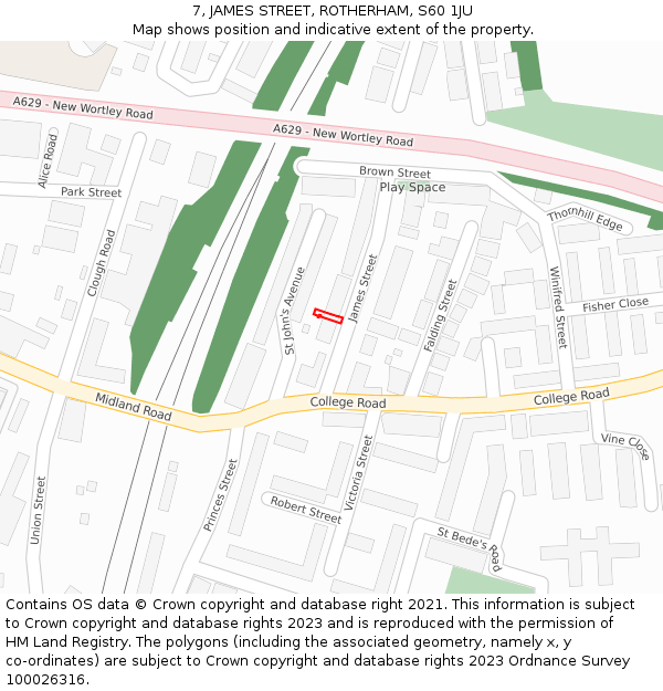 7, JAMES STREET, ROTHERHAM, S60 1JU: Location map and indicative extent of plot
