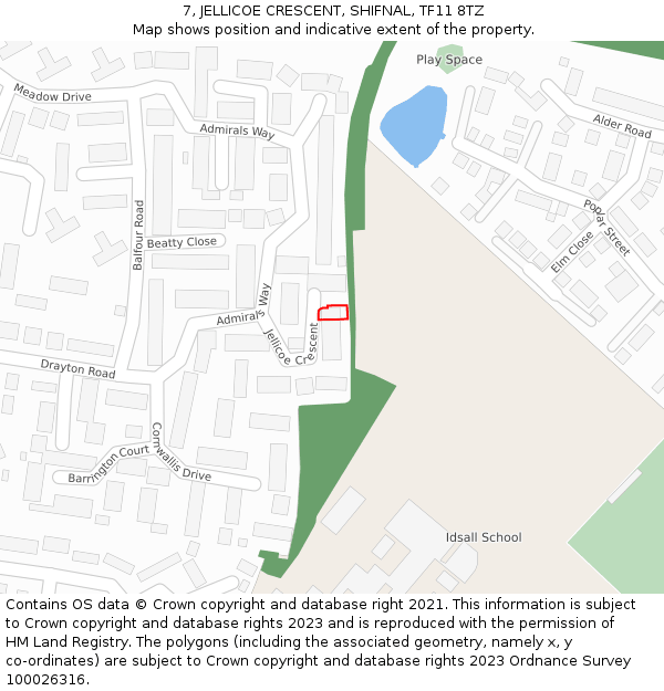 7, JELLICOE CRESCENT, SHIFNAL, TF11 8TZ: Location map and indicative extent of plot