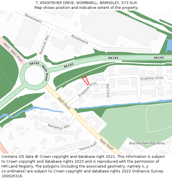 7, KINGFISHER DRIVE, WOMBWELL, BARNSLEY, S73 0UX: Location map and indicative extent of plot