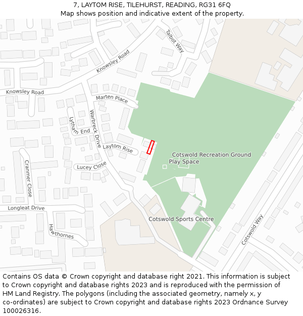 7, LAYTOM RISE, TILEHURST, READING, RG31 6FQ: Location map and indicative extent of plot