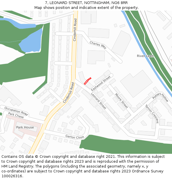 7, LEONARD STREET, NOTTINGHAM, NG6 8RR: Location map and indicative extent of plot