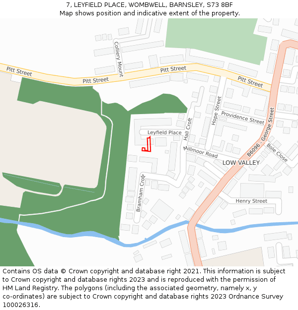 7, LEYFIELD PLACE, WOMBWELL, BARNSLEY, S73 8BF: Location map and indicative extent of plot