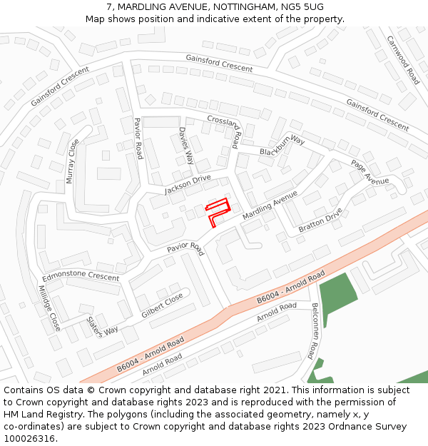 7, MARDLING AVENUE, NOTTINGHAM, NG5 5UG: Location map and indicative extent of plot
