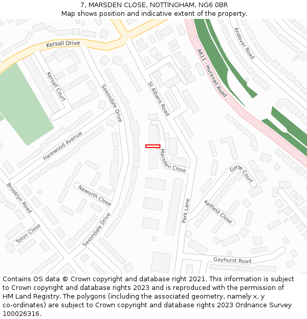 7, MARSDEN CLOSE, NOTTINGHAM, NG6 0BR: Location map and indicative extent of plot