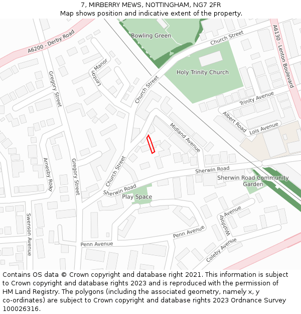 7, MIRBERRY MEWS, NOTTINGHAM, NG7 2FR: Location map and indicative extent of plot