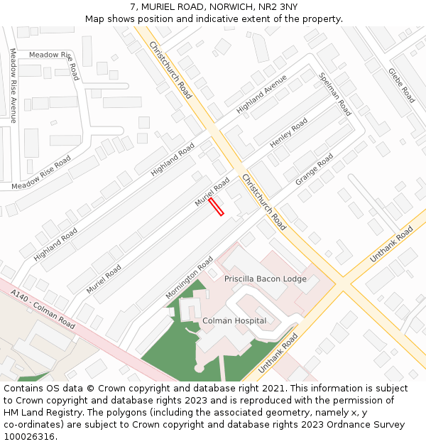 7, MURIEL ROAD, NORWICH, NR2 3NY: Location map and indicative extent of plot