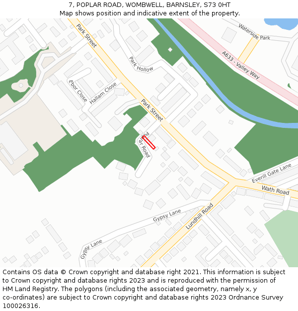 7, POPLAR ROAD, WOMBWELL, BARNSLEY, S73 0HT: Location map and indicative extent of plot