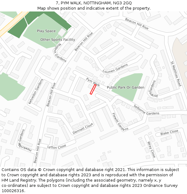 7, PYM WALK, NOTTINGHAM, NG3 2GQ: Location map and indicative extent of plot