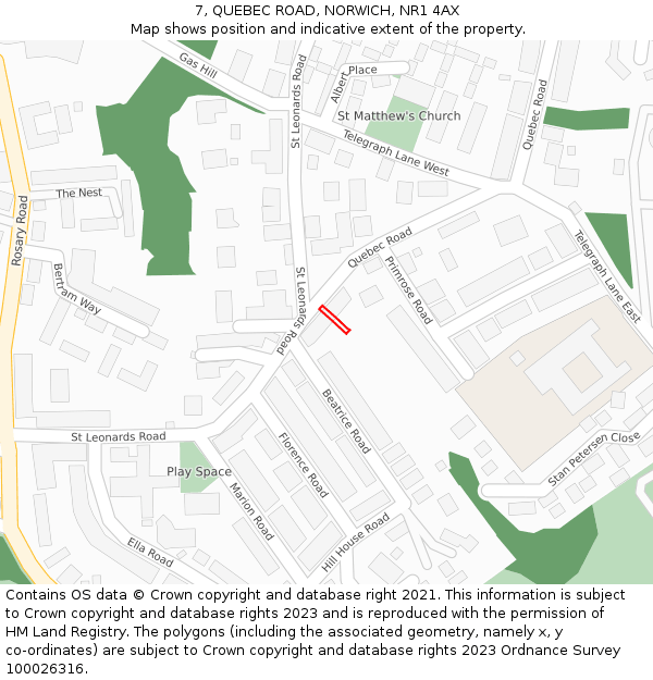 7, QUEBEC ROAD, NORWICH, NR1 4AX: Location map and indicative extent of plot