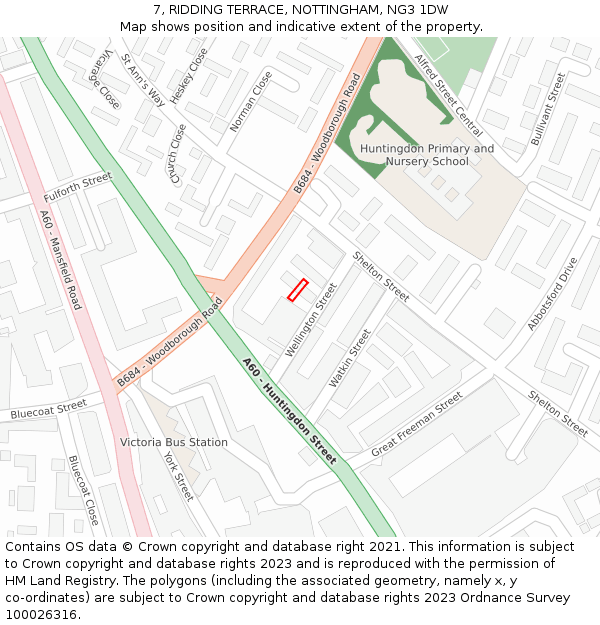 7, RIDDING TERRACE, NOTTINGHAM, NG3 1DW: Location map and indicative extent of plot