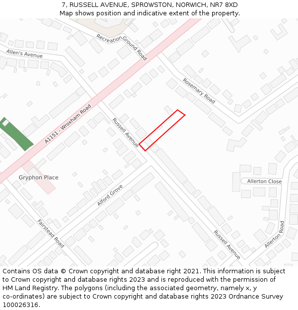 7, RUSSELL AVENUE, SPROWSTON, NORWICH, NR7 8XD: Location map and indicative extent of plot