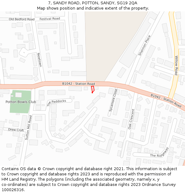 7, SANDY ROAD, POTTON, SANDY, SG19 2QA: Location map and indicative extent of plot