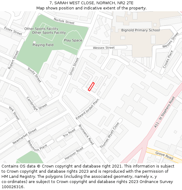 7, SARAH WEST CLOSE, NORWICH, NR2 2TE: Location map and indicative extent of plot