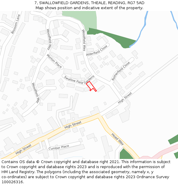 7, SWALLOWFIELD GARDENS, THEALE, READING, RG7 5AD: Location map and indicative extent of plot
