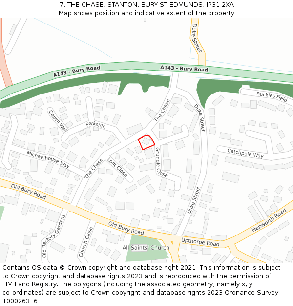 7, THE CHASE, STANTON, BURY ST EDMUNDS, IP31 2XA: Location map and indicative extent of plot