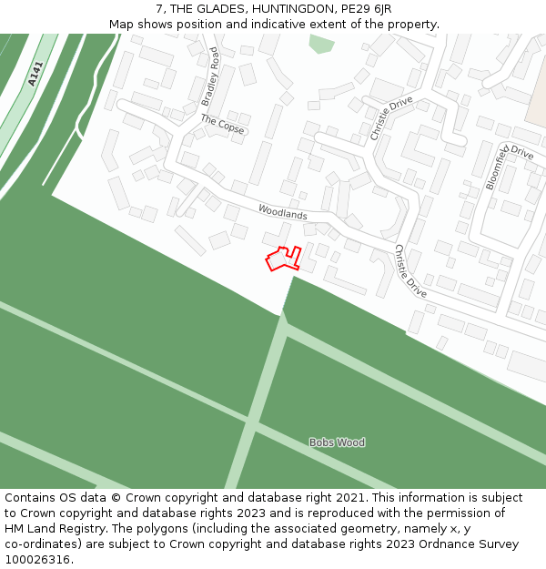 7, THE GLADES, HUNTINGDON, PE29 6JR: Location map and indicative extent of plot