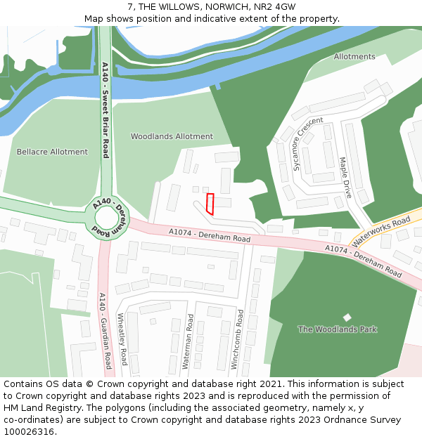7, THE WILLOWS, NORWICH, NR2 4GW: Location map and indicative extent of plot