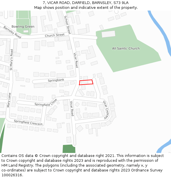 7, VICAR ROAD, DARFIELD, BARNSLEY, S73 9LA: Location map and indicative extent of plot