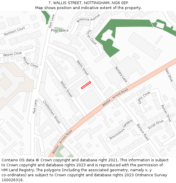 7, WALLIS STREET, NOTTINGHAM, NG6 0EP: Location map and indicative extent of plot