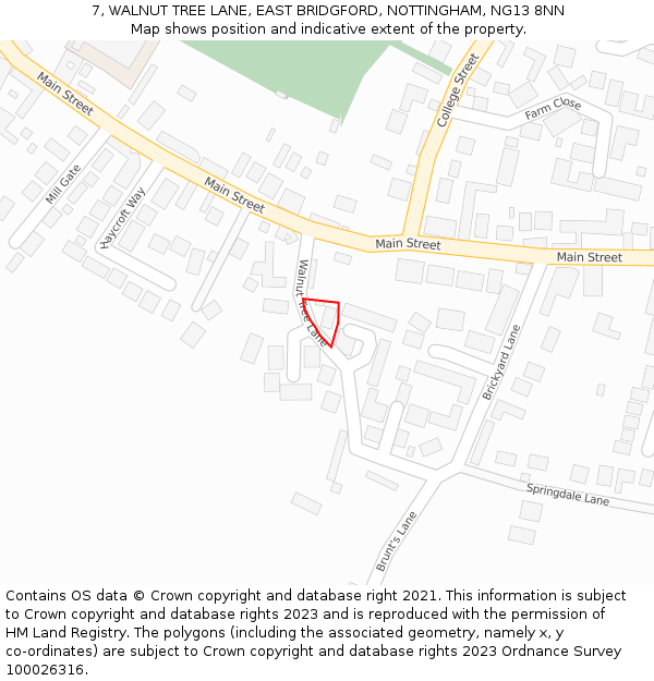 7, WALNUT TREE LANE, EAST BRIDGFORD, NOTTINGHAM, NG13 8NN: Location map and indicative extent of plot