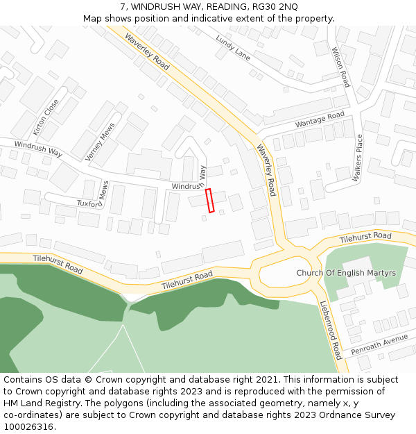 7, WINDRUSH WAY, READING, RG30 2NQ: Location map and indicative extent of plot