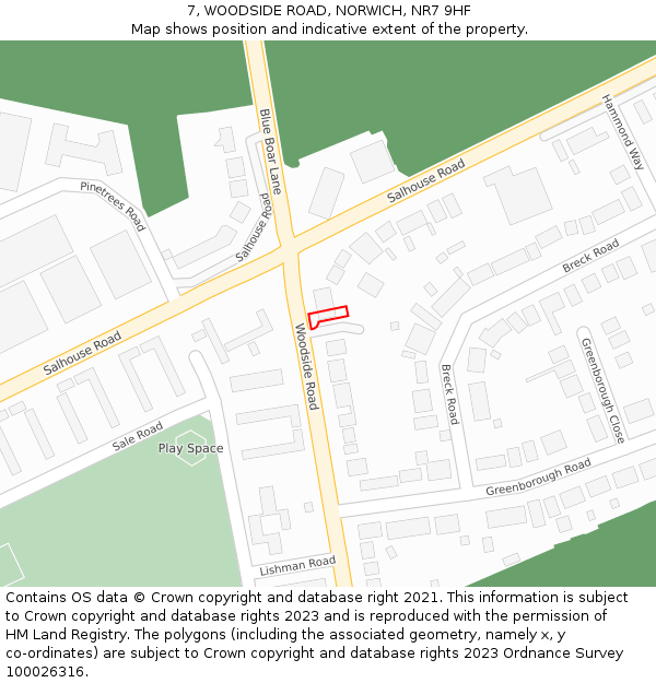 7, WOODSIDE ROAD, NORWICH, NR7 9HF: Location map and indicative extent of plot