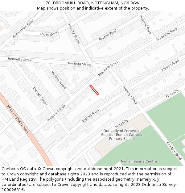 70, BROOMHILL ROAD, NOTTINGHAM, NG6 9GW: Location map and indicative extent of plot